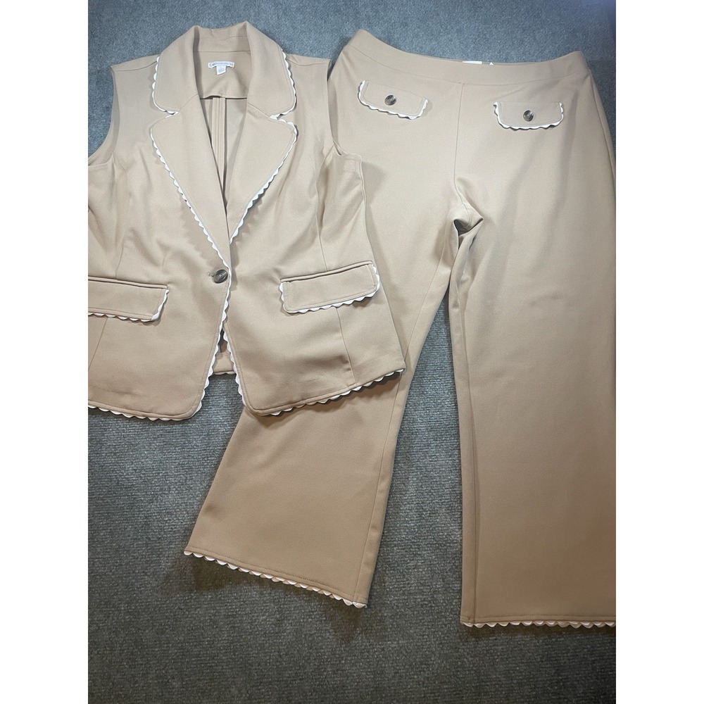 tan Cato Fashions two-piece vest and Capris pants suit set